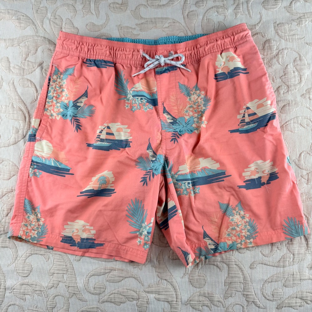 Goodfellow & Co Mens Pink Tropical Sailboat Flamingo Swim Trunks Size M